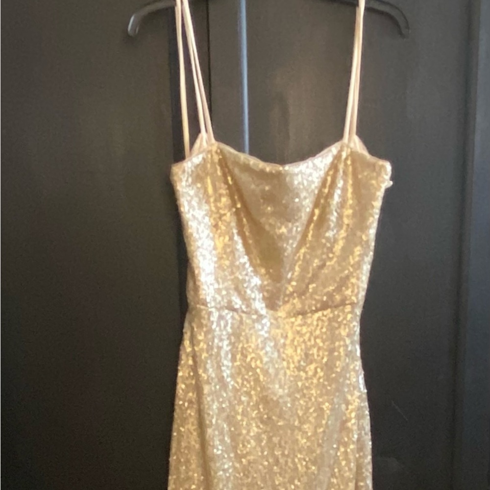 Theia/ matte gold / sequined strap dress with beautiful strap open back/ size 10